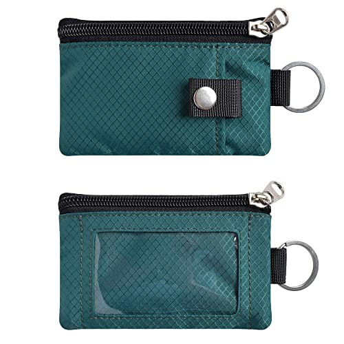CHENSPRX Minimalist RFID Blocking Small Wallet with ID Window,WaterResistant Zip Id Case Wallet with Lanyard Keychain for Cards,Cash,Travel,Women,Men - color: DarkGreen