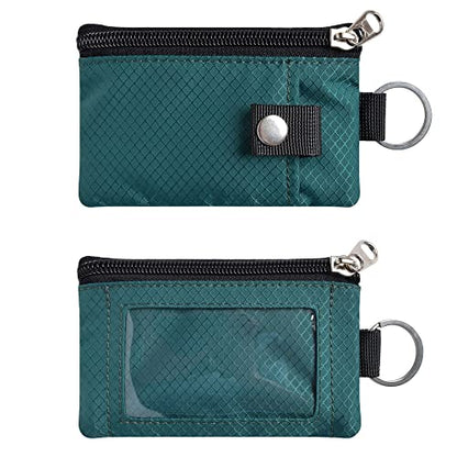 CHENSPRX Minimalist RFID Blocking Small Wallet with ID Window,WaterResistant Zip Id Case Wallet with Lanyard Keychain for Cards,Cash,Travel,Women,Men - color: DarkGreen
