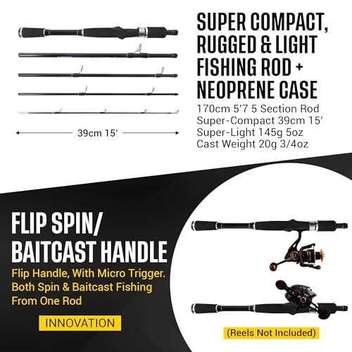 Rigged and Ready Travel Fishing Rucksack Rod 6’ 182 cm. Compact Length 15.5’ 40 cm