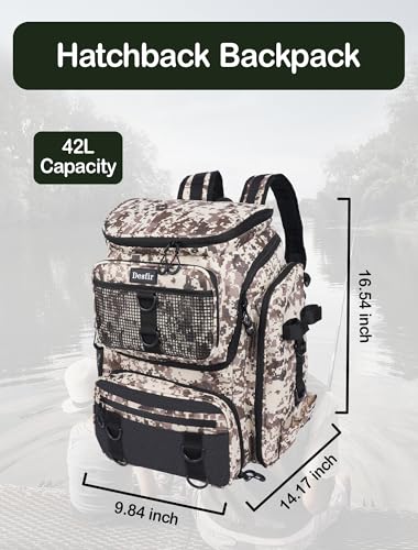 Handor Fishing Tackle Backpack, 50L Capacity, Waterproof Fishing Gear Bag (Camouflage khaki) - color: Camouflage Khaki