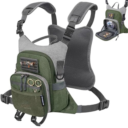 QulayQualy Fly Fishing Pack - Chest Pack with Work Station Lightweight Tackle Fishing Bag with Quick-Release - color: Green, size: M-11''