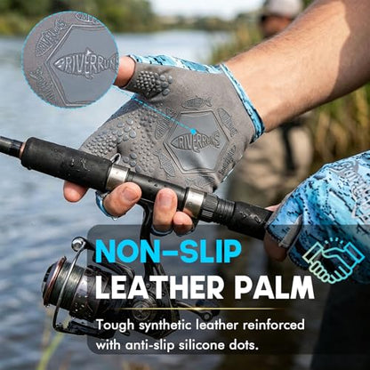 Riverruns SwiftShield Fishing Gloves Shortened Wrist UPF50+ Sun Gloves Fingerless Lightweight Breathable Hiking Driving Kayaking Paddling - color: CamoBlue, size: Small