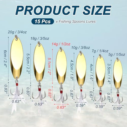 Fishing Spoons Lures, Metal Saltwater Treble Trout Lures Jigging Spoon with Treble Hooks Spinner Baits for Freshwater - color: Gold, size: 14g / 1/2oz