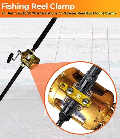 Fishing Reel Rod Clamp Fishing Reels Parts for Penn 20 30 50 70 International V VI Series Reel Rod Clamp Mount Anodized Aluminum Alloy (No Bolts or Screws) - color: Gold