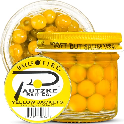 Pautzke Balls O' Fire Salmon Eggs Bait - Real Salmon Eggs for Trout Fishing, Soft Fish Eggs for Salmon Fishing, Can Be Used as Single Egg Salmon Bait or Salmon Egg Sacks - color: Yellow Jackets