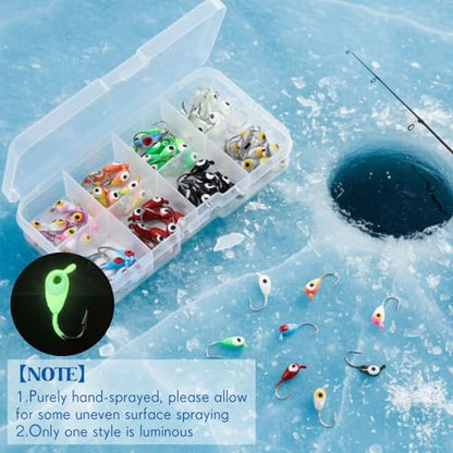 Vinsot 80 Pcs Ice Fishing Jigs Set, 1/16oz mini Ice Fishing Lures Winter Fish Jigs Heads Hooks Bulk with 3D Eyes Painted for Fish, Pike, Crappie, Walleye, Perch, Bass, Trout and Bluegill