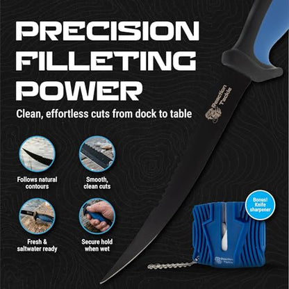 Reaction Tackle 7 Piece Fishing Tool Kit, Fillet Knife and Sharpener, Fishing Pliers, Braid Scissors, Floating Lip Gripper, Hook Remover and Lanyard, Stainless Steel for Saltwater and Freshwater