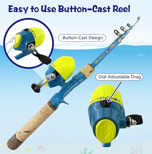 Kids Rod Set, Kids Fishing Rod and Reel Combo and Fishing Net Tackle Box with Fishing Lure Hook and Bag for Girls Beginners, Kids, Youth Anglers - color: Blue, size: ‎1.5 Meters