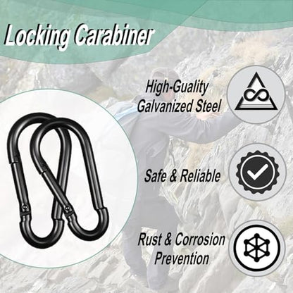 Black Carabiner, Heavy Duty Galvanized Steel Spring Snap Hook Carabiner Clips with 220LBS Holding Capacity, Ideal for Outdoor, Hammock, Swing and Travel (12PCS M5 2Inch) - size: 12PCS-M5, style: Black
