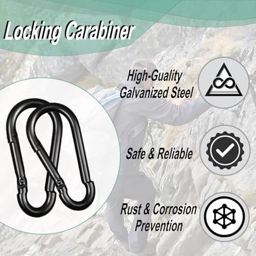 Black Carabiner, Heavy Duty Galvanized Steel Spring Snap Hook Carabiner Clips with 770LBS Holding Capacity, Ideal for Outdoor, Hammock, Swing and Travel (12PCS M10 4Inch) - size: 12PCS-M10, style: Black