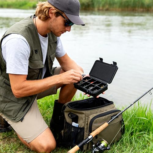 10 Compartments Fishing Tackle Storage Box,Portable Hard Fishing Tackle Case,Small Durable Containers for Storing Hooks Lure Baits Jigs Swivels and Sinker(Black)