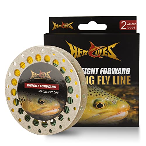 HERCULES Fly Fishing Line Floating Weight Forward Fly Line with Double Welded Loop - color: Gold & Moss Green, size: WF8F 100FT