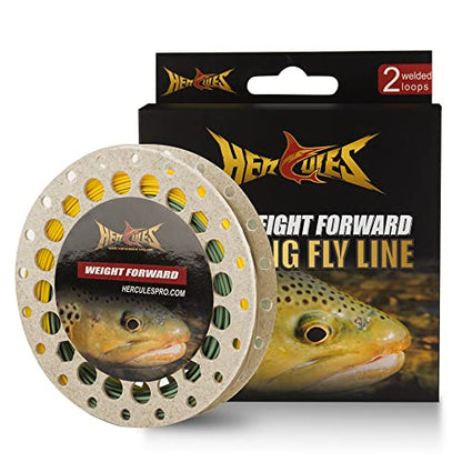 HERCULES Fly Fishing Line Floating Weight Forward Fly Line with Double Welded Loop - color: Gold & Moss Green, size: WF3F 90FT