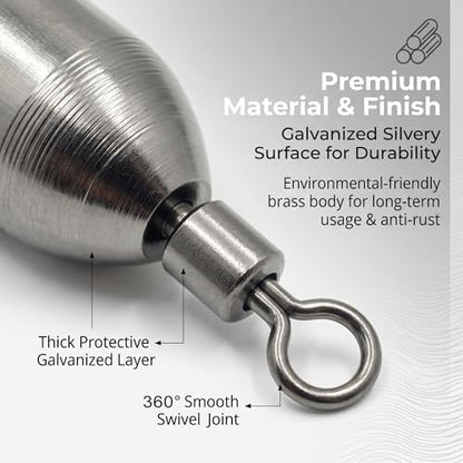Brass Fishing Weights Swivel Bullet Fishing Sinkers with Rolling Swivel | Integrated Fishing Weights Swivel,Brass Sinker,Environmental Friendly,Quick Set Up,Saltwater & Freashwater Avaliable,Antirust