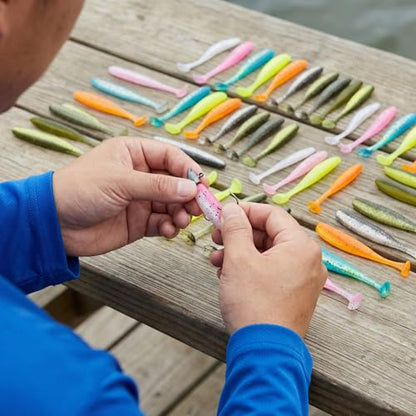Soft Plastic Swimbaits – Paddle Tail Lures Kit with Box 50Pcs | Swim Baits for Bass, Crappie, Trout & Shad, Freshwater & Saltwater Soft Lures, Paddle Tail Swimbaits for Bass Fishing Kit