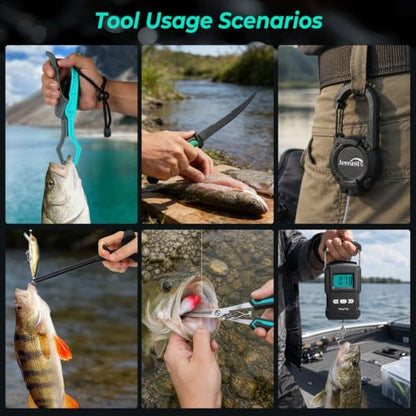 Jenseits Fishing Tool Kit, Fish Gripper, Fishing Pliers, Digital Fish Scale, Fillet Knife, Hook Remover & Fishing Accessories Set, Freshwater Saltwater Fishing Gear, Fishing Gifts for Men Angler - size: 7pcs (with scale)