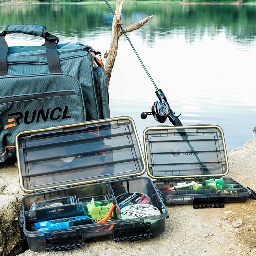 RUNCL Fishing Tackle Box, Waterproof Tray for Jigs Lures, Thicker Floating Tackle Utility Box with Adjustable Dividers, 3600/3700/Large 3700 Size - color: 3600+Deep 3700