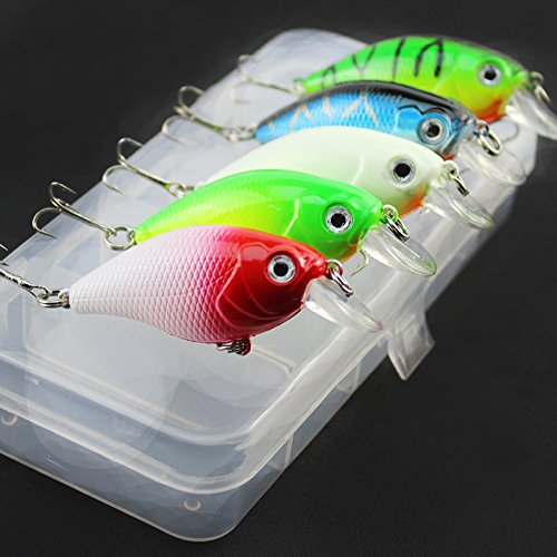 5 Colors Minnow CrankBaits Fishing Lures, Small Fat Simulation Bait Fishing Gear, Topwater Floating Lure, Life-Like Swimming Swimbait (2.95 inches)