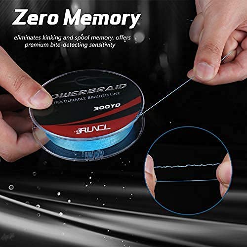 RUNCL PowerBraid Fishing Line 4/8/9 Strands, Braided Fishing Line 300/500/1000Yds - Seamless Weaving Tech, Enhanced Coating Tech, Zero Stretch, High Sensitivity, Smaller Diameter - Braid Line 15-115LB - color: Blue, size: 20LB-300yds(8 Strands)