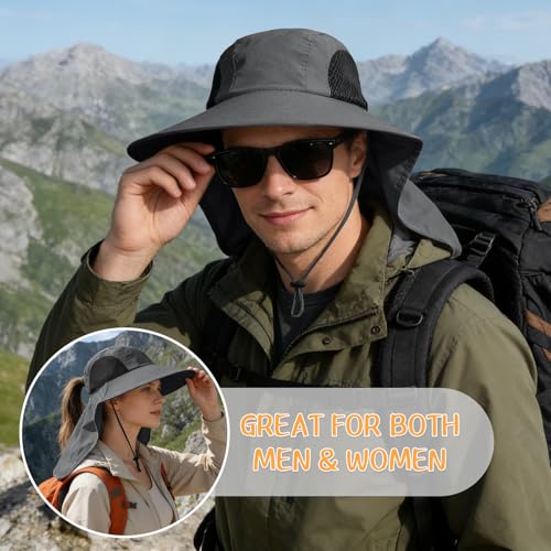 Sun Hat for Men Women with Neck Flap,UPF 50+ UV Protective Hiking Fishing Hats,Wide Brim Sun Hat for Women&Men - color: 1pack-dark Gray