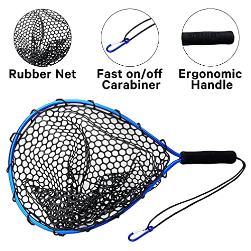 UFISH Trout Fishing Net for Freshwater and Saltwater Fishing, Fish Landing Net with Rubber Mesh for Fly Fishing, Kayak, Bass, Steelhead, Trout Fishing, Fish Net with Non-Slip Handle for Fishing