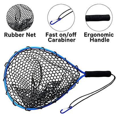 UFISH Trout Fishing Net for Freshwater and Saltwater Fishing, Fish Landing Net with Rubber Mesh for Fly Fishing, Kayak, Bass, Steelhead, Trout Fishing, Fish Net with Non-Slip Handle for Fishing