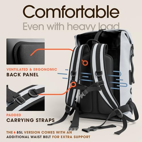 Earth Pak Waterproof Backpack - Heavy Duty Hiking Backpack - Roll-Top Closure Bag - Cushioned Dry Bag Waterproof Phone Case - color: Grey, size: 35L