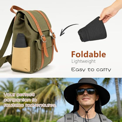 ZOORON Sun Hats for Men Women Fishing Hat with Neck Flap,UPF 50+ Sun Hat Waterproof Wide Brim Bucket Hats for Safari Hiking - color: 1-black(neck Flap)