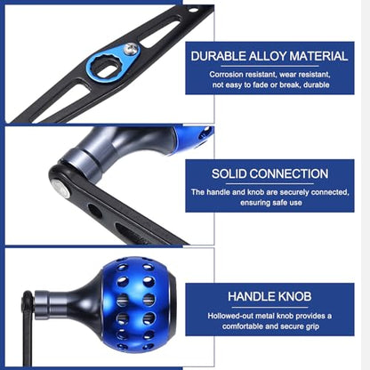 Baitcasting Power Handle, Metal Round Fishing Reel Rocker Handle Knob Replacement Parts - color: Black/Blue