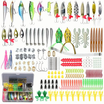 EXAURAFELIS Fishing Lures,Tackle Box with Tackle Included, Crankbaits, Spoon, Shrimp Worm Bait, Hooks,Weights & Other Accessories, Fishing Lures kit Lure Set for Bass Trout Salmon - color: Black-399pcs