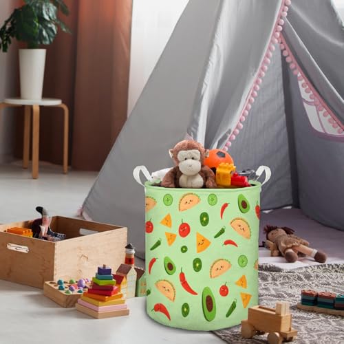 Sage Green Mexican Laundry Basket, Trendy Mexican Food Taco Avocado Tomato Cute Foldable Laundry Hamper With Handles Clothes Toys Storage Basket for Kids Room Nursery Home Bedroom - color: Sage Mexican - Basket