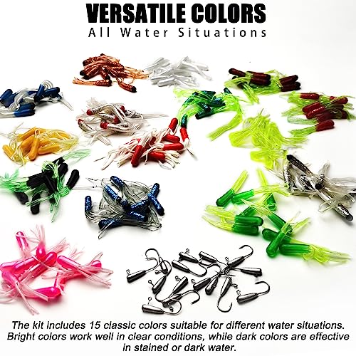 Crappie Lures Tube Lures Jigs Heads Worms Swimbaits Kit, 165, 124, 50 Pcs Pre-Rigged Crappie Jigs Tube Hooks Soft Plastic Grub Worms Baits for Bass Trout Freshwater Saltwater Fishing - color: 165 Pcs - Tube Lures