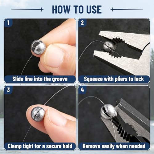 150Pcs/Box Big Size Removable Split Shot Fishing Sinkers Assorted Sizes (0.02oz, 0.04oz, 0.07oz, 0.09oz, 0.11oz, 0.12oz Mixed), Easy Open Mouth Design Fishing Weights