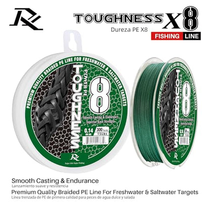 Ray Fishing Toughness 8 Strands Braided Fishing Line | Cast Further & Lasts Longer, Greater Abrasion Resistance, Strong Knot Strength, Smaller Diameter, Fresh and Salty - color: Moss Green, size: 0.14mm-15Lbs