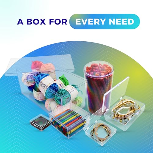 10-Pack Clear Hinged Plastic Containers, Keepsake Storage Boxes, 3 1/2" L x 2 9/16" W x 5/8" H, Made in USA, Plastic Display Case or Small Box for Storage and Organization - size: 3.5" x 2.56" x 0.63"