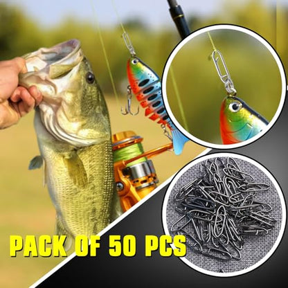 AMYSPORTS High Strength Fishing Snap Saltwater Stainless Connector Snaps Swivels Tackle Steel Power Fishing Clip Lure Quick Change Black Nickel - size: Size1 (59lb) 50 pcs