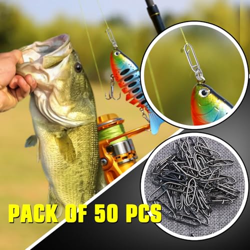 AMYSPORTS High Strength Fishing Snap Saltwater Stainless Connector Snaps Swivels Tackle Steel Power Fishing Clip Lure Quick Change Black Nickel - size: Size4 (110lb) 50 pcs