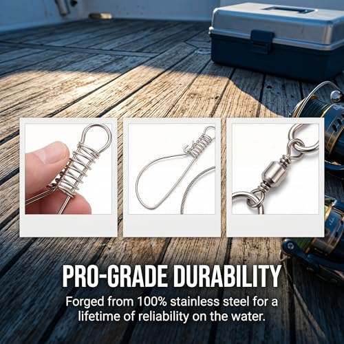 BESPORTBLE 10Pcs Fishing Stringer: Fish Lock Knot, Stainless Steel Fish Stringer Clip, Heavy Duty Wire Rope Lock Cable for Outdoor Fishing