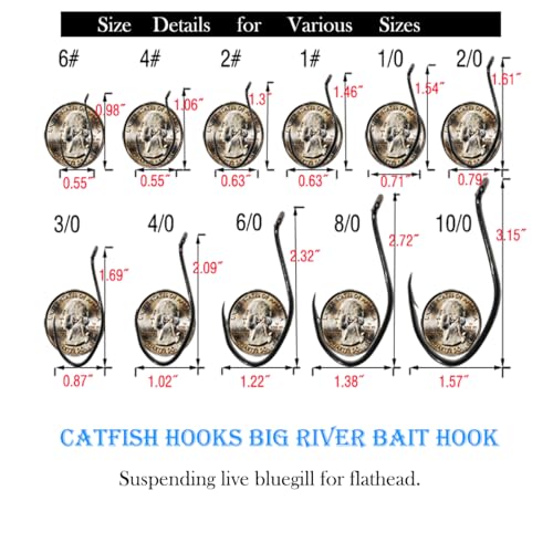 Catfishing Hooks Big River Bait Hook 25/50/100pcs, Fishing Hooks for Saltwater Freshwater,Catfish Striper Flathead Carp Bass 1# 1/0 2/0 3/0 4/0 6/0 8/0 10/0 - size: 50PCS 6/0