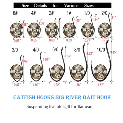 Catfishing Hooks Big River Bait Hook 25/50/100pcs, Fishing Hooks for Saltwater Freshwater,Catfish Striper Flathead Carp Bass 1# 1/0 2/0 3/0 4/0 6/0 8/0 10/0 - size: 50PCS 6#