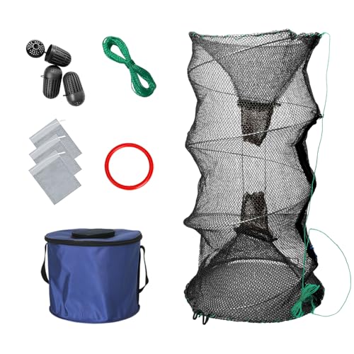 Minnow Trap with Foldable Fishing Net (11x24 Inch) & Collapsible Fish Bucket - Crab, Crawfish, Shrimp Trap for Freshwater Saltwater Fishing