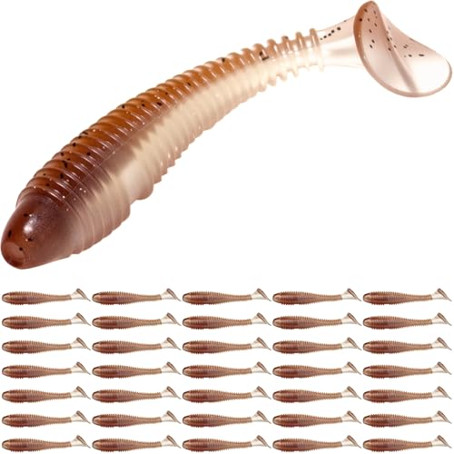 Pristis SwingShad, 35 pcs 3'' Paddle Tail Swimbaits, Soft Plastic Fishing Lures for Bass Crappie Smallmouth, Durable Swim Baits Sinking Swimmer Kit for Saltwater Freshwater Texas Carolina Fitness Rig - color: Gizzard Shad