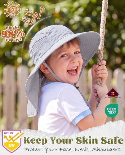 Home Prefer UPF50 Wide Brim Kids Sun Hat Neck Flap Boys Girls Sun Protection Hat for Beach Fishing - color: Light Grey, size: 4-8 Years