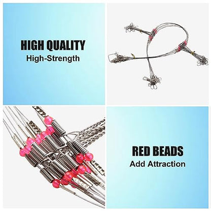 Fishing Leader Rigs Saltwater Freshwater Stainless Steel Wire Leader Fishing Rigs with Swivels Snaps Beads 1-3 Arms Saltwater Rig Wire Bottom rigs for Trolling Pier Surf Fishing Tackle - color: Silver-3 Arm-12pcs