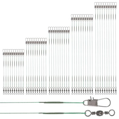 50 Pcs Fishing Leaders with Swivels, Steel Wire Fishing Leader | High-Strength Anti-Bite Wire Leader Line Kit for Saltwater Freshwater, Connects Lures, Hooks, Rigs (Green, 4/6/8/10/12 Inch) - color: Green