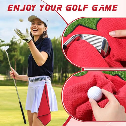 Batiyeer 30 Pcs Golf Towels Bulk for Bags 16'' x 16'' Microfiber Fabric Golf Towel with Clip Waffle Pattern for Men Mini Tournament Fitness Yoga Camping (Red) - color: Red