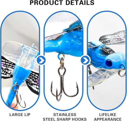 Topwater Fishing Lures Insect Fishing Lures Dragonfly Fishing Lures Dragonfly Lure Fishing Bait with Hooks for Outdoor Fishing Tools - color: Dragonfly 4pcs