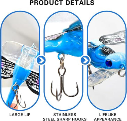 Topwater Fishing Lures Insect Fishing Lures Dragonfly Fishing Lures Dragonfly Lure Fishing Bait with Hooks for Outdoor Fishing Tools - color: Dragonfly 4pcs