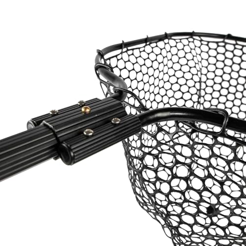 YakAttack Floating Fishing Net with Rubber Netting |16” x 19” Hoop, 11” Depth, 56” Telescoping Aluminum Handle | Snag-Free Landing Net for Kayak, Canoe, or Boat Anglers | Black
