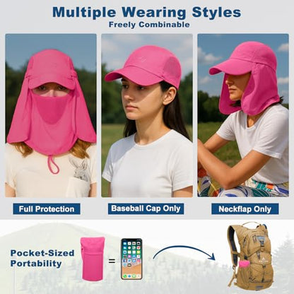 Surblue Neck Face Flap Outdoor Cap UV Protection Sun Hats Fishing Hat Quick-Drying UPF50+ - color: Rosered, size: Medium